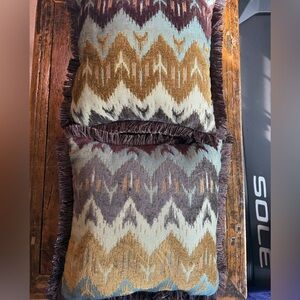 New Never Used Chevron Patterned Throw Pillows Turquoise Brown Gold with fringe